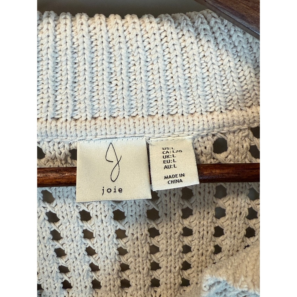 Joie Cream Beige Open Knit Crochet Fisherman Pullover Sweater Size Large - Picture 5 of 7